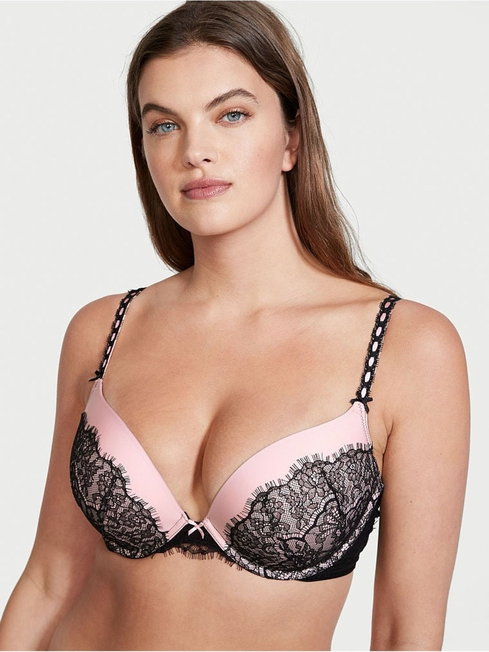Victoria’s Secret Dream Angels Ribbon Slot Lined Demi Bra 38D, Black Floral Lace